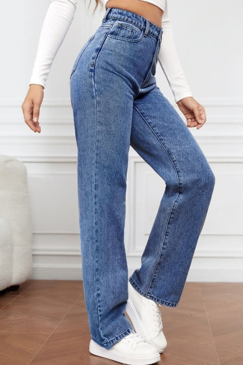 'Meadow' High Waist Straight Jeans - Celes Fashion